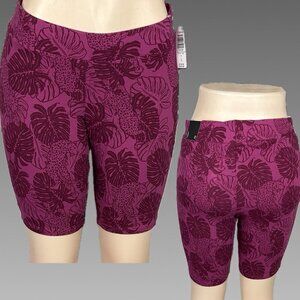 Torrid 0-L Pink Fuchsia Leopard-Leaf Print Cotton 4 Way Stretch Bike Shorts